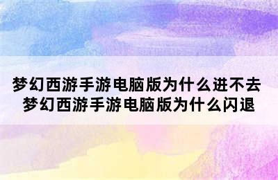 梦幻西游手游电脑版为什么进不去 梦幻西游手游电脑版为什么闪退